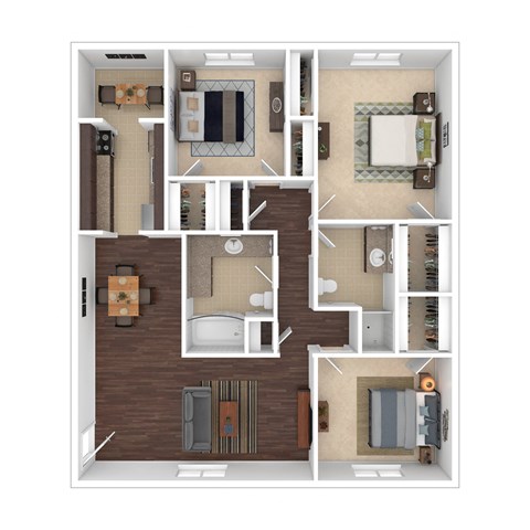 Floor plan for 3 beds, 2 baths, 1335 sqft