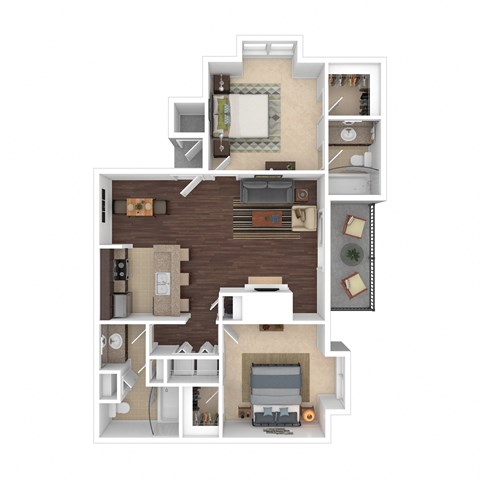 Floor plan for 2 beds, 2 baths, 1000 sqft