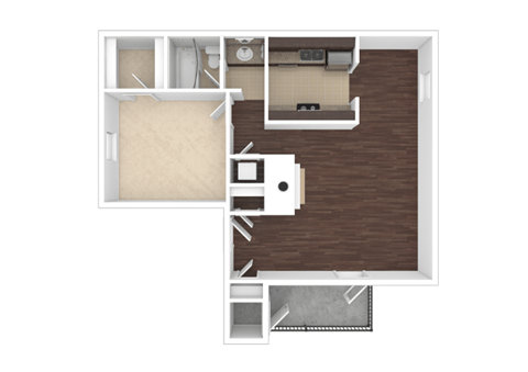 Floor plan for 1 bed, 1 bath, 801 sqft