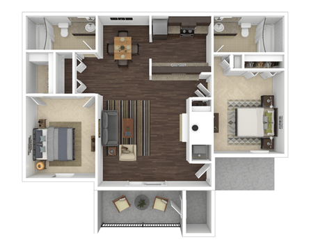 Floor plan for 2 beds, 2 baths, 1012 sqft