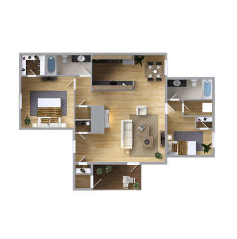 Floor plan for 2 beds, 2 baths, 1012 sqft