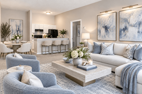 Fayetteville apartment for rent - A modern living room with a grey and white color scheme.