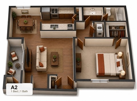 Floor plan for 1 bed, 1 bath, 791 sqft