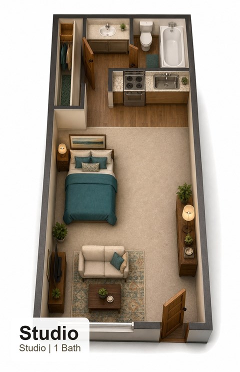 Floor plan for studio, 1 bath, 331 sqft