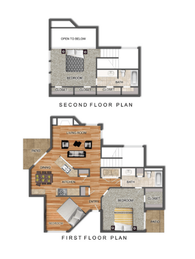 Floor plan for 3 beds, 2 baths, 1250 sqft