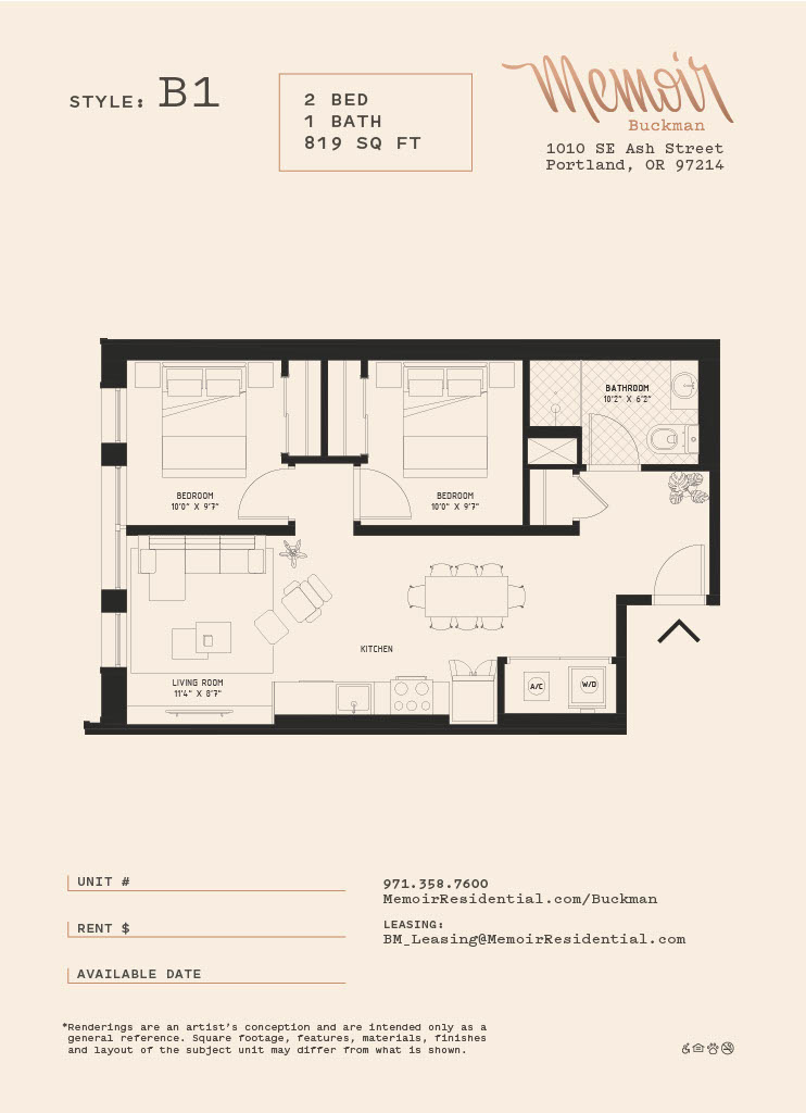 Floor plan for 2 beds, 1 bath, 793 sqft