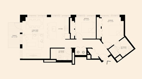 Floor plan for 2 beds, 2 baths, 1092 sqft