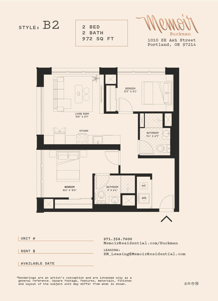 Floor plan for 2 beds, 2 baths, 948 sqft