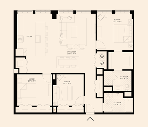Floor plan for 3 beds, 2 baths, 1498 sqft