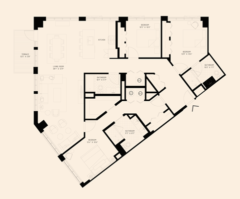 Floor plan for 3 beds, 3 baths, 1825 sqft