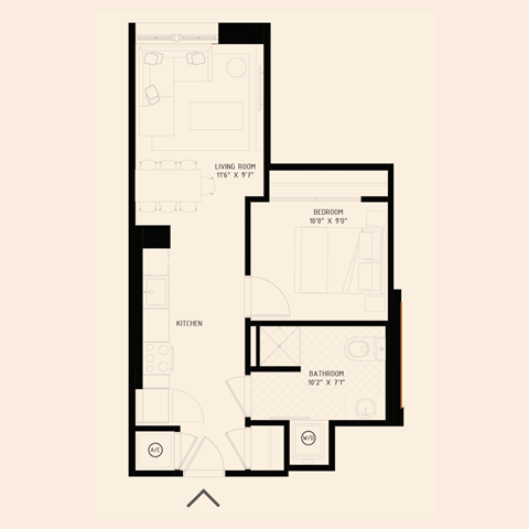 Floor plan for 1 bed, 1 bath, 549 sqft
