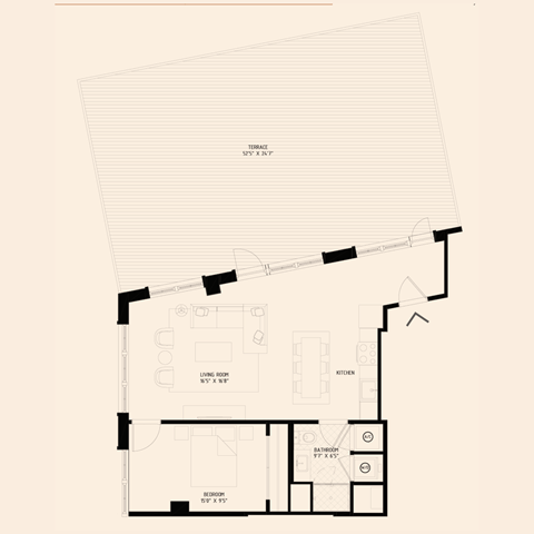 Floor plan for 1 bed, 1 bath, 759 sqft