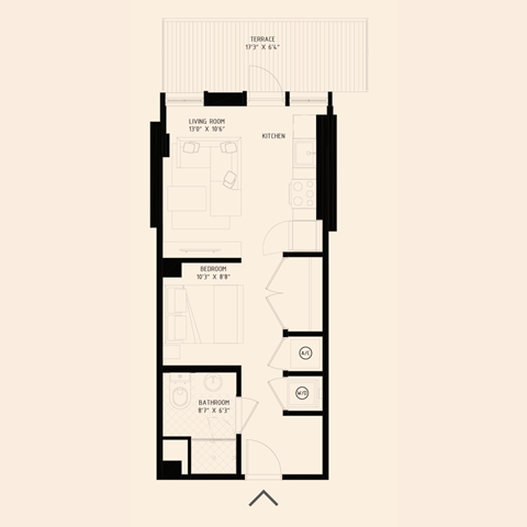 Floor plan for studio, 1 bath, 436 sqft