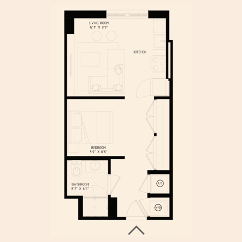 Floor plan for studio, 1 bath, 522 sqft