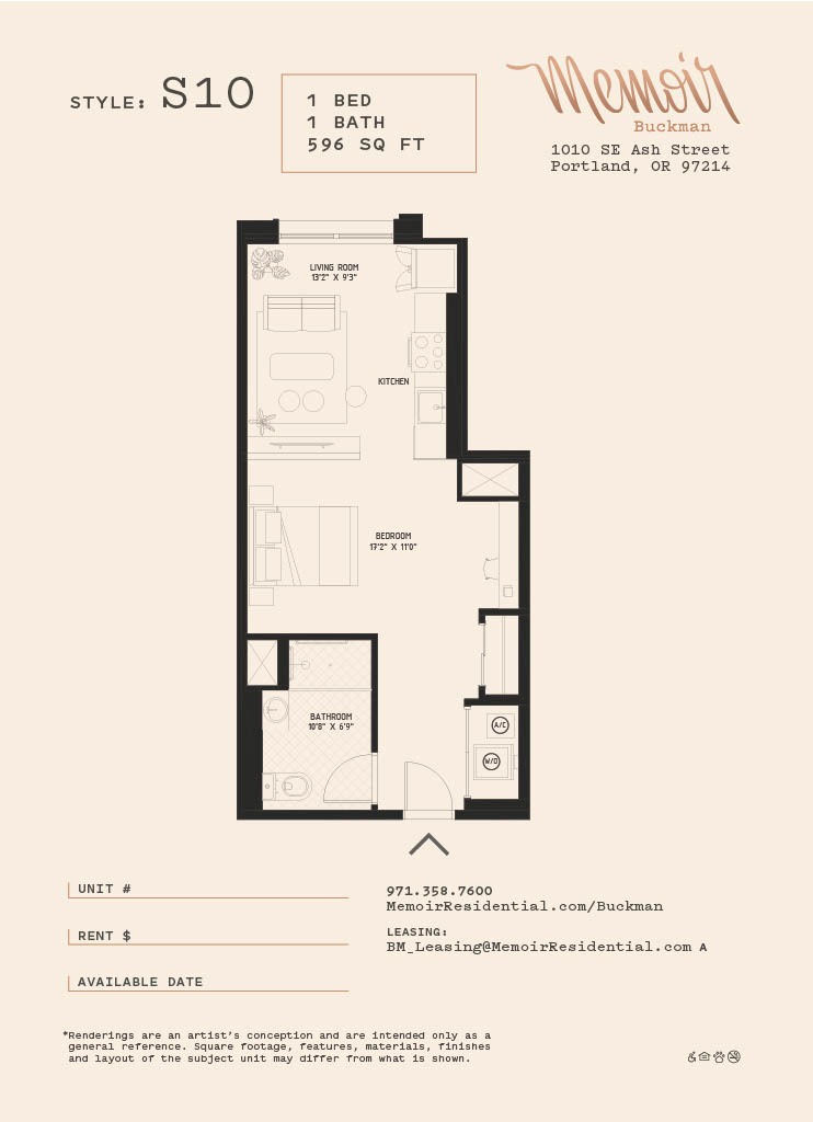 Floor plan for studio, 1 bath, 532 sqft