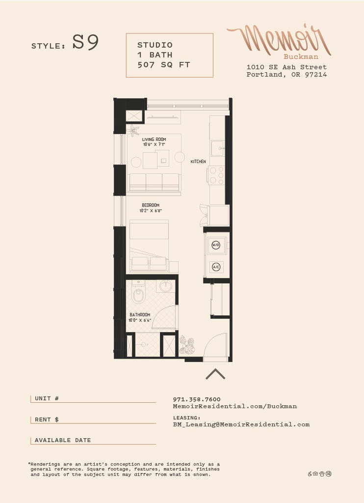 Floor plan for studio, 1 bath, 482 sqft