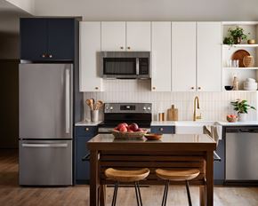 New Orleans apartment for rent - a kitchen with stainless steel appliances and a wooden table