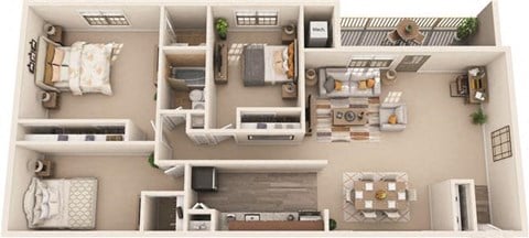 Floor plan for 3 beds, 1.5 baths, 1150 sqft