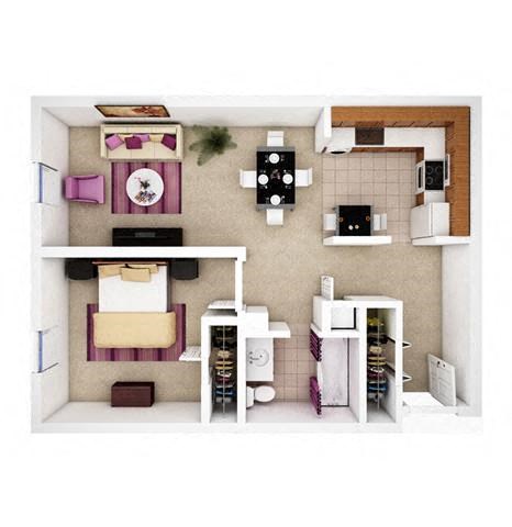 Floor plan for 1 bed, 1 bath, 780 sqft
