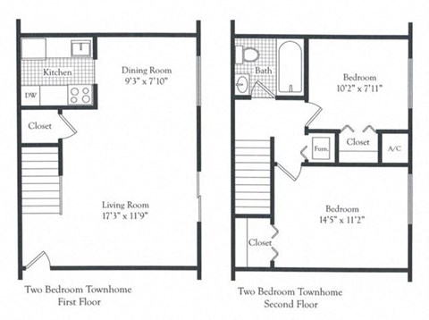 Floor plan for 2 beds, 1 bath, 914 sqft