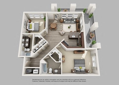 Floor plan for 2 beds, 2 baths, 1116 sqft