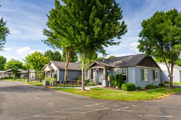 College Place triplex for rent - a row of houses with trees and a street in front of them