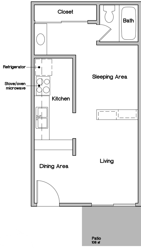 Floor plan for studio, 1 bath, 456 sqft