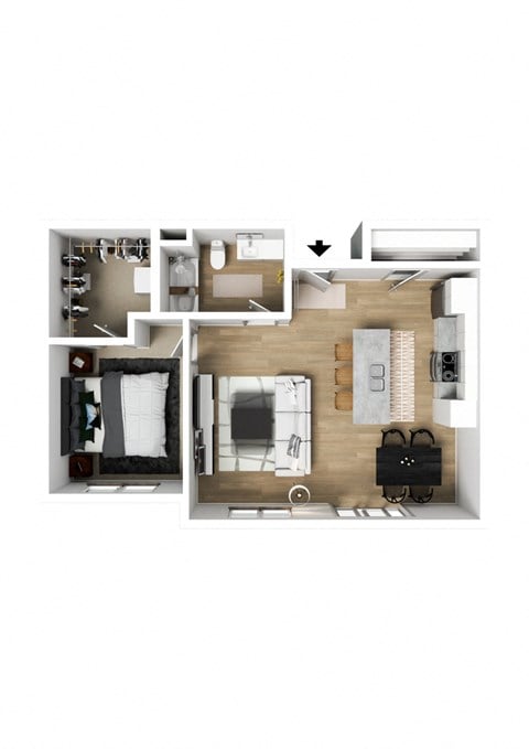 Floor plan for 1 bed, 1 bath, 650 sqft