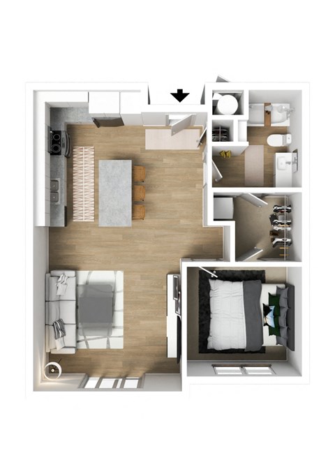 Floor plan for 1 bed, 1 bath, 750 sqft