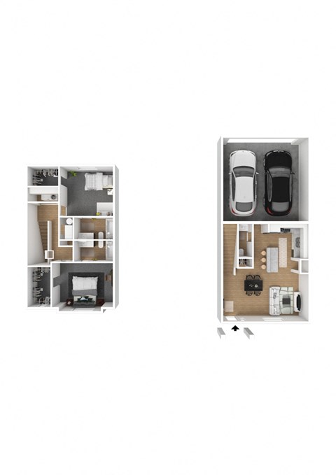 Floor plan for 2 beds, 2.5 baths, 1259 sqft