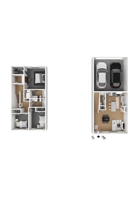 Floor plan for 3 beds, 2.5 baths, 1386 sqft