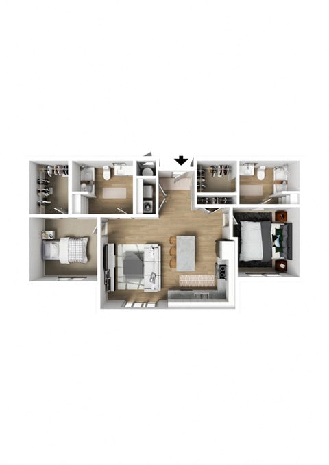 Floor plan for 2 beds, 2 baths, 975 sqft