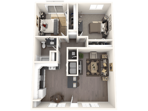 Floor plan for 2 beds, 1 bath, 860 sqft