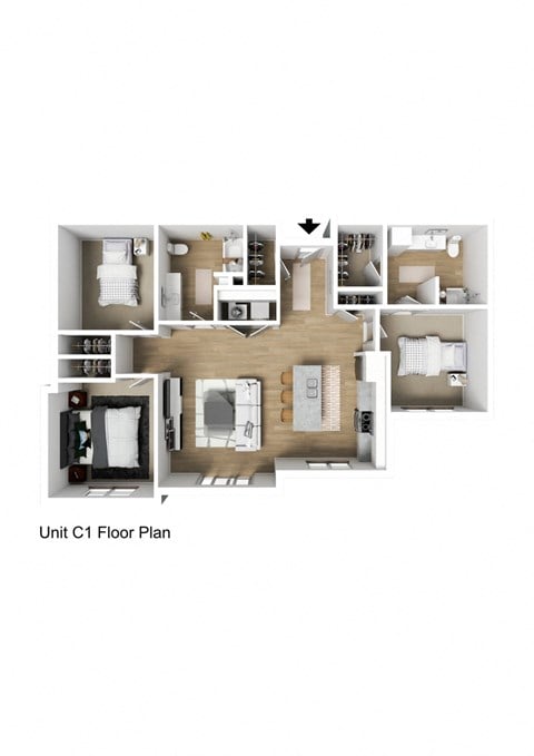 Floor plan for 3 beds, 2 baths, 1250 sqft