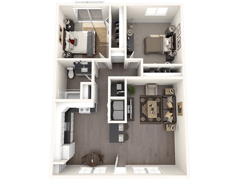 Floor plan for 2 beds, 1 bath, 860 sqft