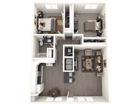 Floor plan for 2 beds, 1 bath, 860 sqft
