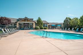 Saratoga Springs apartment for rent - our resort style swimming pool is in front of our apartments at the preserve at green at Aldara Apartments in Saratoga Springs, Utah