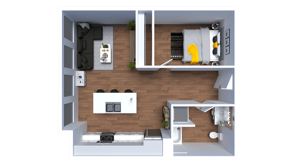 Floor plan for 1 bed, 1 bath, 520 sqft