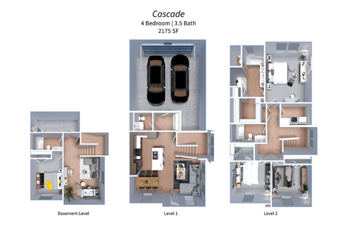 Floor plan for 4 beds, 3.5 baths, 2065 sqft