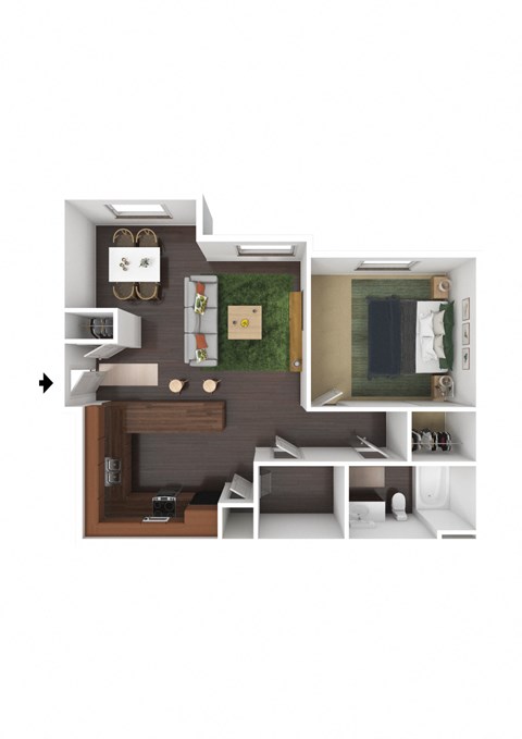 Floor plan for 1 bed, 1 bath, 831 sqft