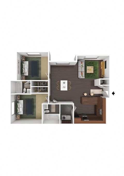 Floor plan for 2 beds, 2 baths, 1122 sqft