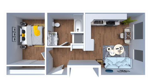 Floor plan for 1 bed, 1 bath, 518 sqft