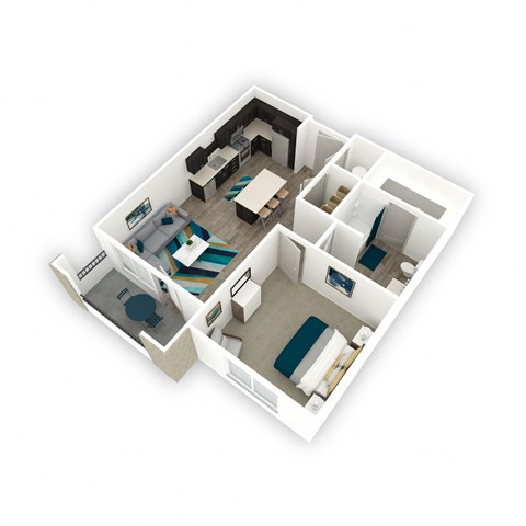 Floor plan for 1 bed, 1 bath, 711 sqft