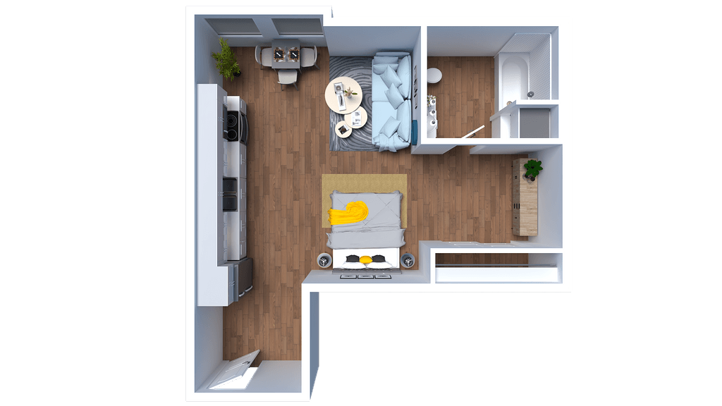 Floor plan for studio, 1 bath, 530 sqft