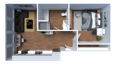Floor plan for 1 bed, 1 bath, 562 sqft