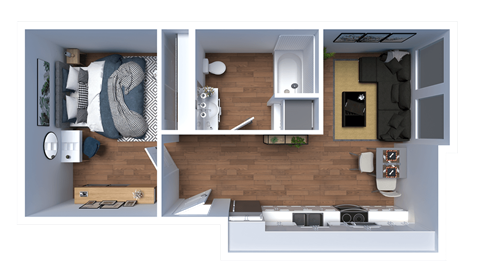 Floor plan for 1 bed, 1 bath, 503 sqft