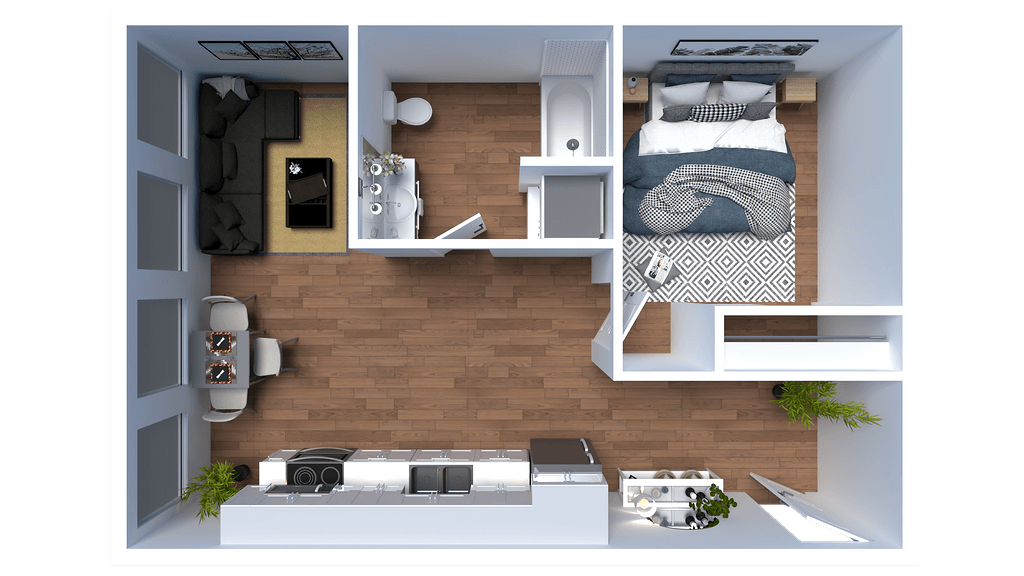 Floor plan for 1 bed, 1 bath, 510 sqft
