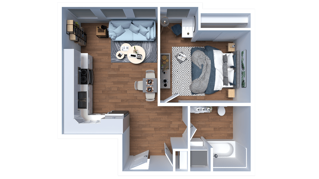 Floor plan for 1 bed, 1 bath, 508 sqft