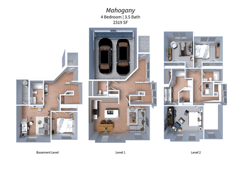 Floor plan for 4 beds, 3.5 baths, 2216 sqft