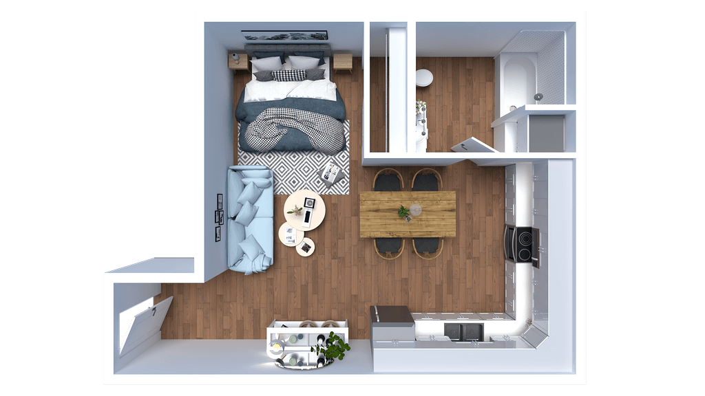 Floor plan for studio, 1 bath, 442 sqft
